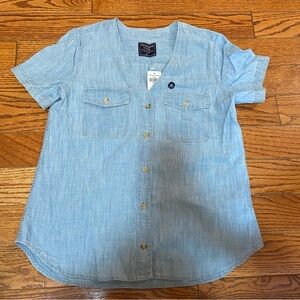 NWT abercrombie denim button down v neck shirt sleeve size XS